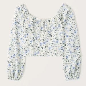 A&F Puff Sleeve Lace-Up Sweetheart Blouse